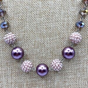 RMN pink  colored faux pearls and crystal necklace Silver Tone Chain Necklace